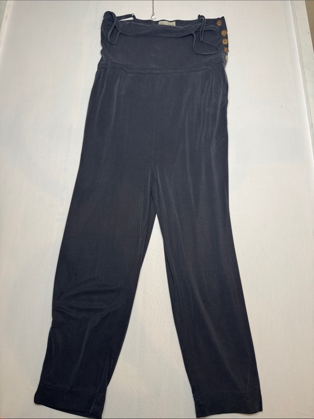 High-Rise Black Wide-Leg Women's Pants with Side Button Detail